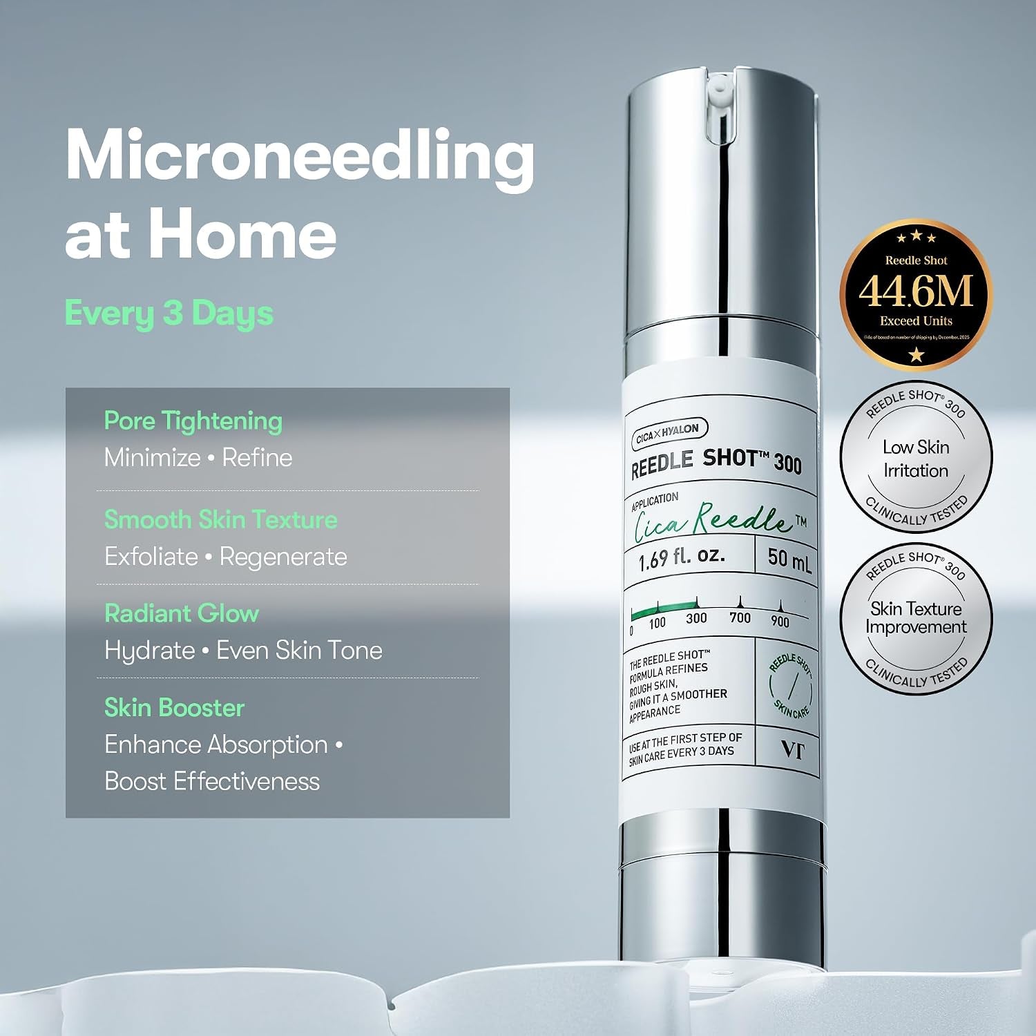 CICA Reedle Shot 300, Advanced Night Exosome, Microneedling Serum, Centella Asiatica, Hyaluronic Acid, Propolis, Soft Skin, Regeneration, Glass Skin, Korean Skin Booster 1.69Fl Oz (50Ml) | Spicule, Pore Care & Exfoliation, Exosome & Centella Asiatica, Glass Skin & Smooth Texture, 1.69 Fl Oz / 50Ml