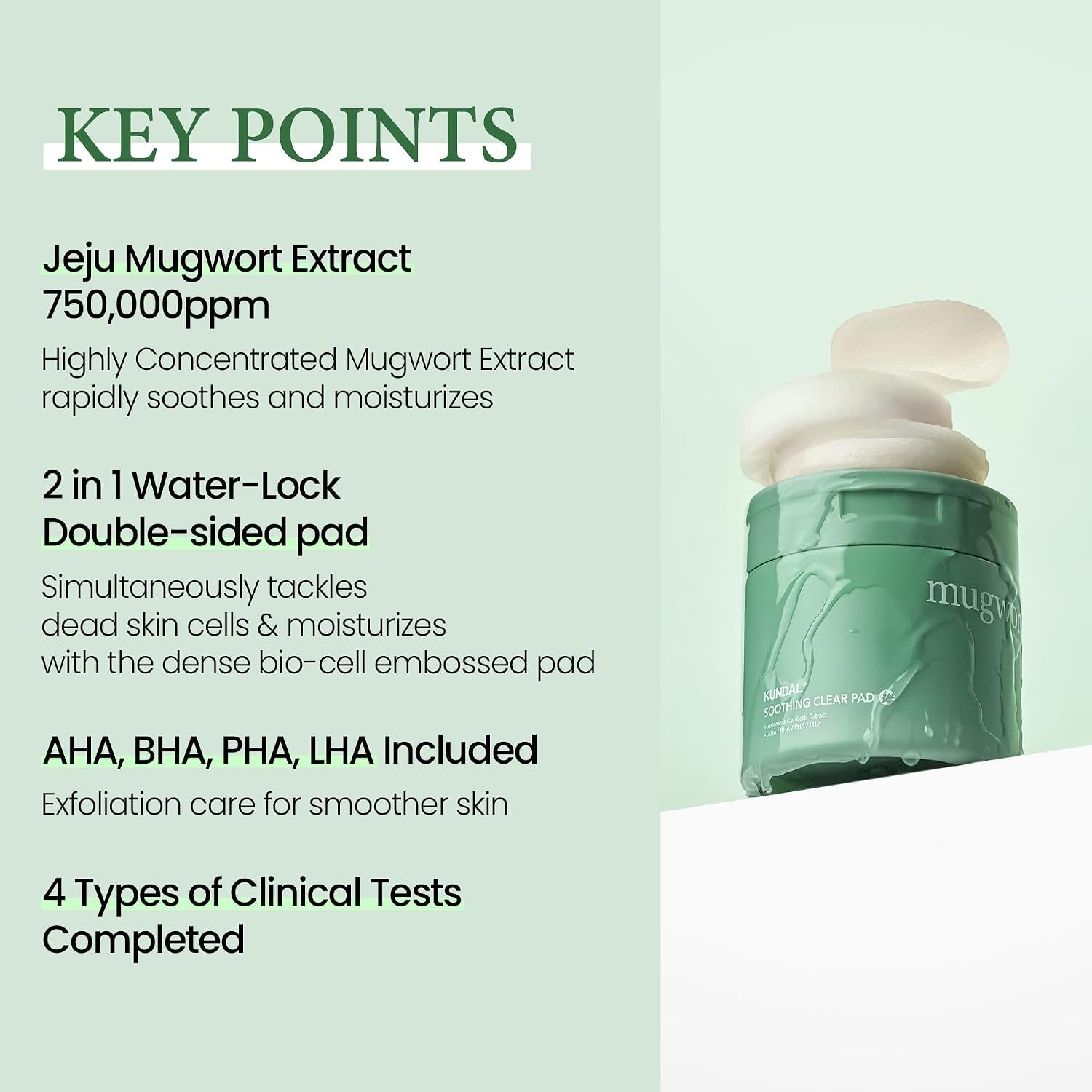 K Beauty Calming Cleansing Clear Pad, Jeju Mugwort, 60 Ct - Highly Concentrated Mugwort Extract Soothes & Moisturizes, Double Sided to Cleanse & Gently Exfoliate, Even Out Facial Texture