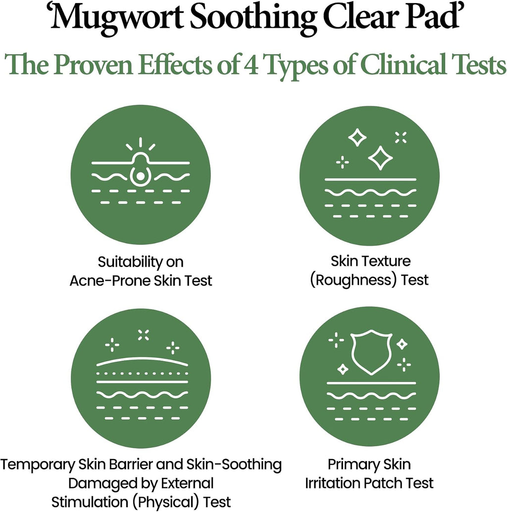 K Beauty Calming Cleansing Clear Pad, Jeju Mugwort, 60 Ct - Highly Concentrated Mugwort Extract Soothes & Moisturizes, Double Sided to Cleanse & Gently Exfoliate, Even Out Facial Texture