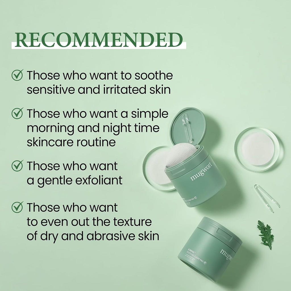 K Beauty Calming Cleansing Clear Pad, Jeju Mugwort, 60 Ct - Highly Concentrated Mugwort Extract Soothes & Moisturizes, Double Sided to Cleanse & Gently Exfoliate, Even Out Facial Texture